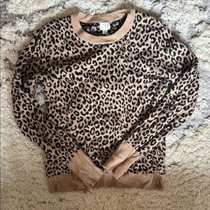 Leopard Print Crewneck Sweater in Tan and Black